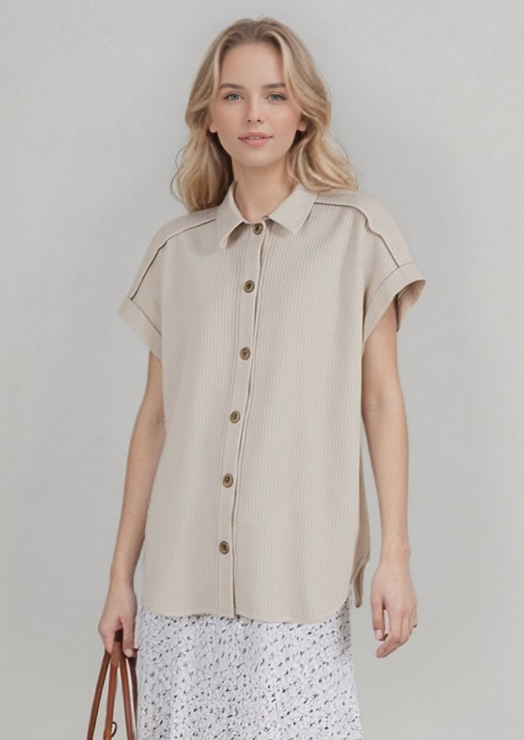 Urban Ribbed Button Down Top