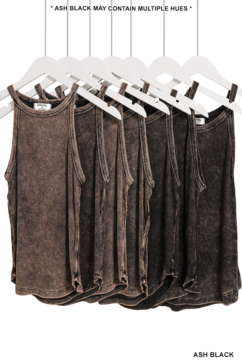 WASHED RIBBED CAMI TOP - ASH BLACK