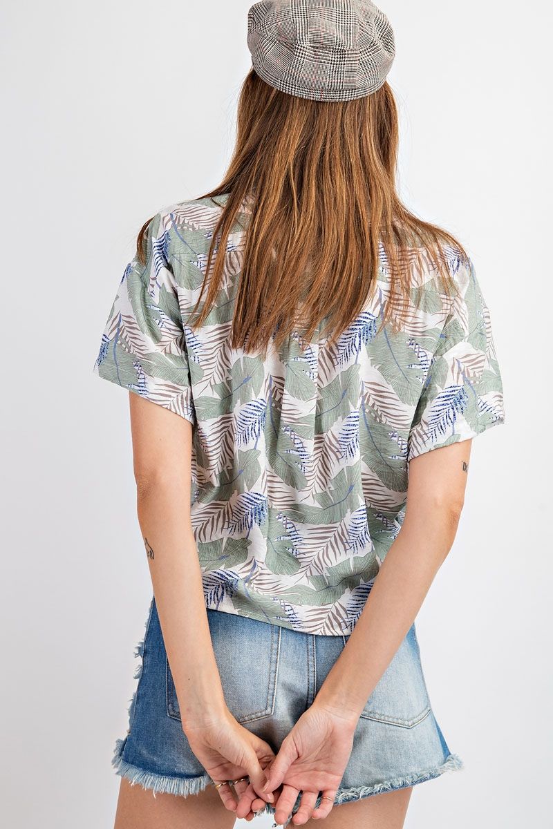 Tropical Button/Tie Front Top