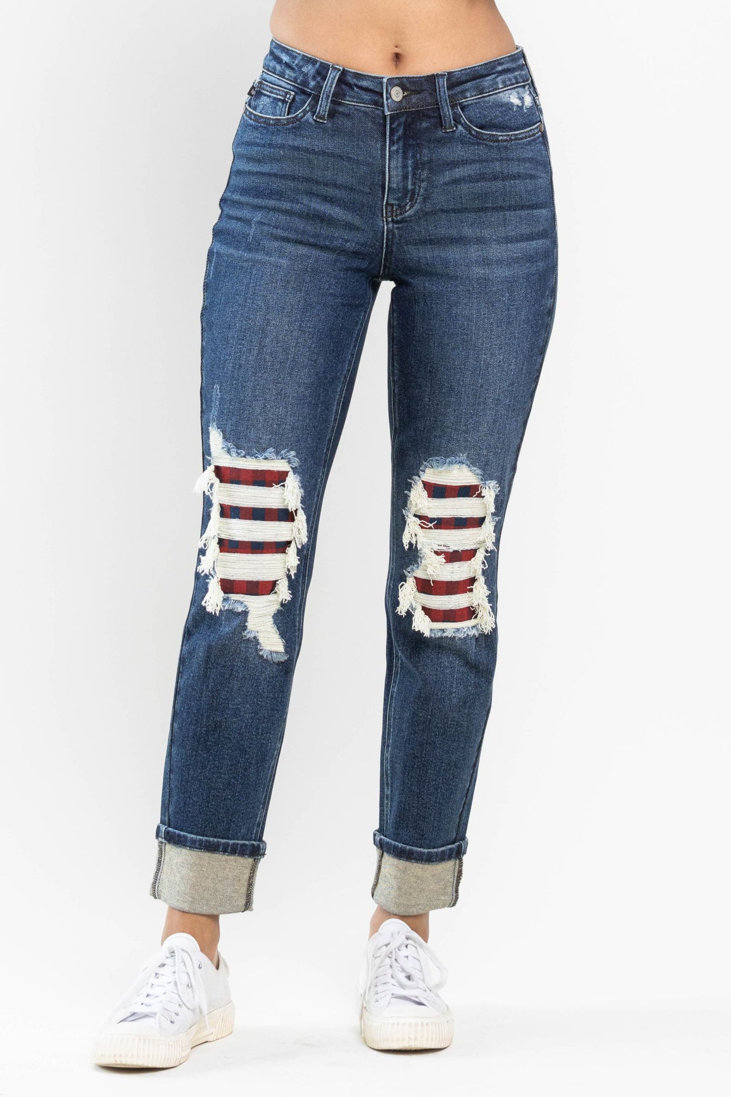 Buffalo Plaid Knee Patch Boyfriend