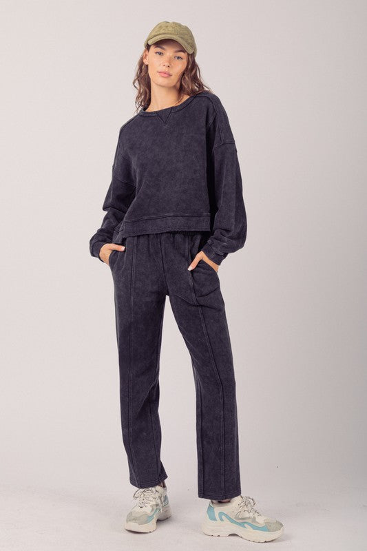 Washed Comfy Knit Top & Pants Set