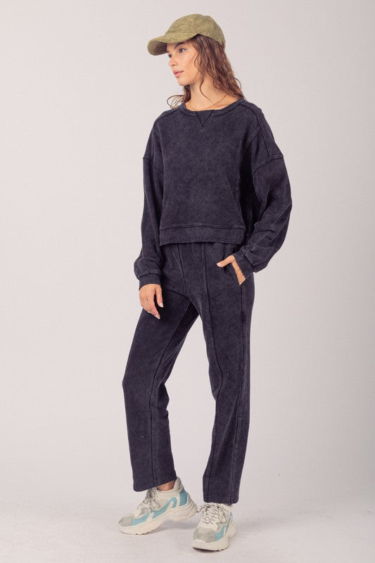 Washed Comfy Knit Top & Pants Set