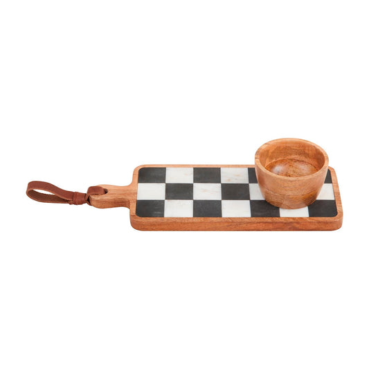 Black & White Check Tray & Dip Set