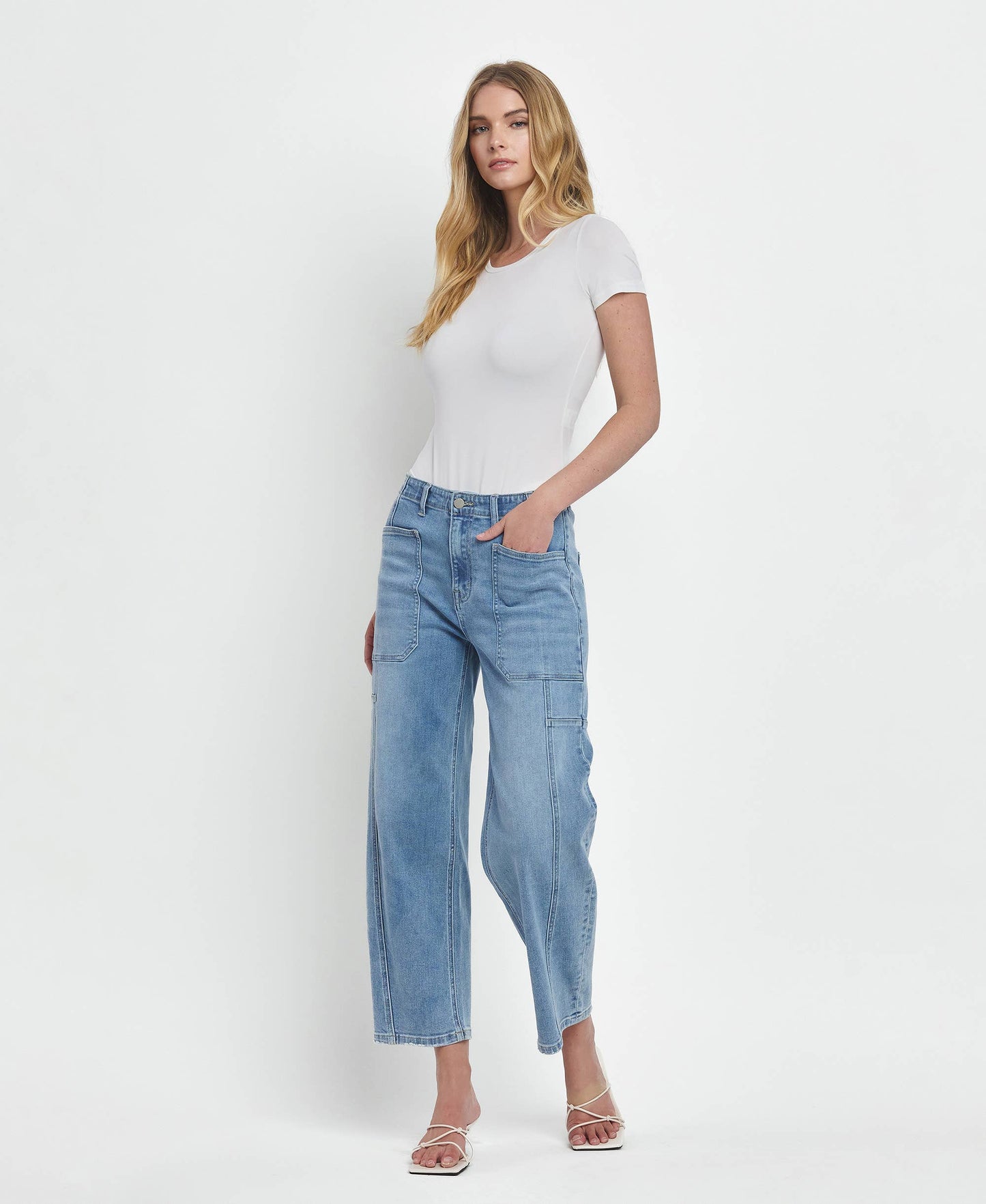 SUPER HIGH RISE ELASTIC BAND BARREL JEANS F5831