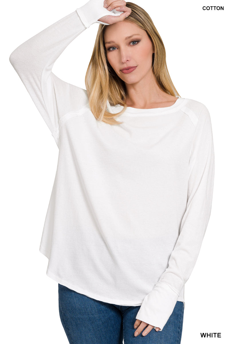 COTTON RAGLAN SLEEVE THUMBHOLE TOP