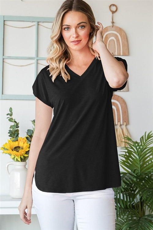 SHORT SLEEVE V-NECK SOLID BULGARI TOP
