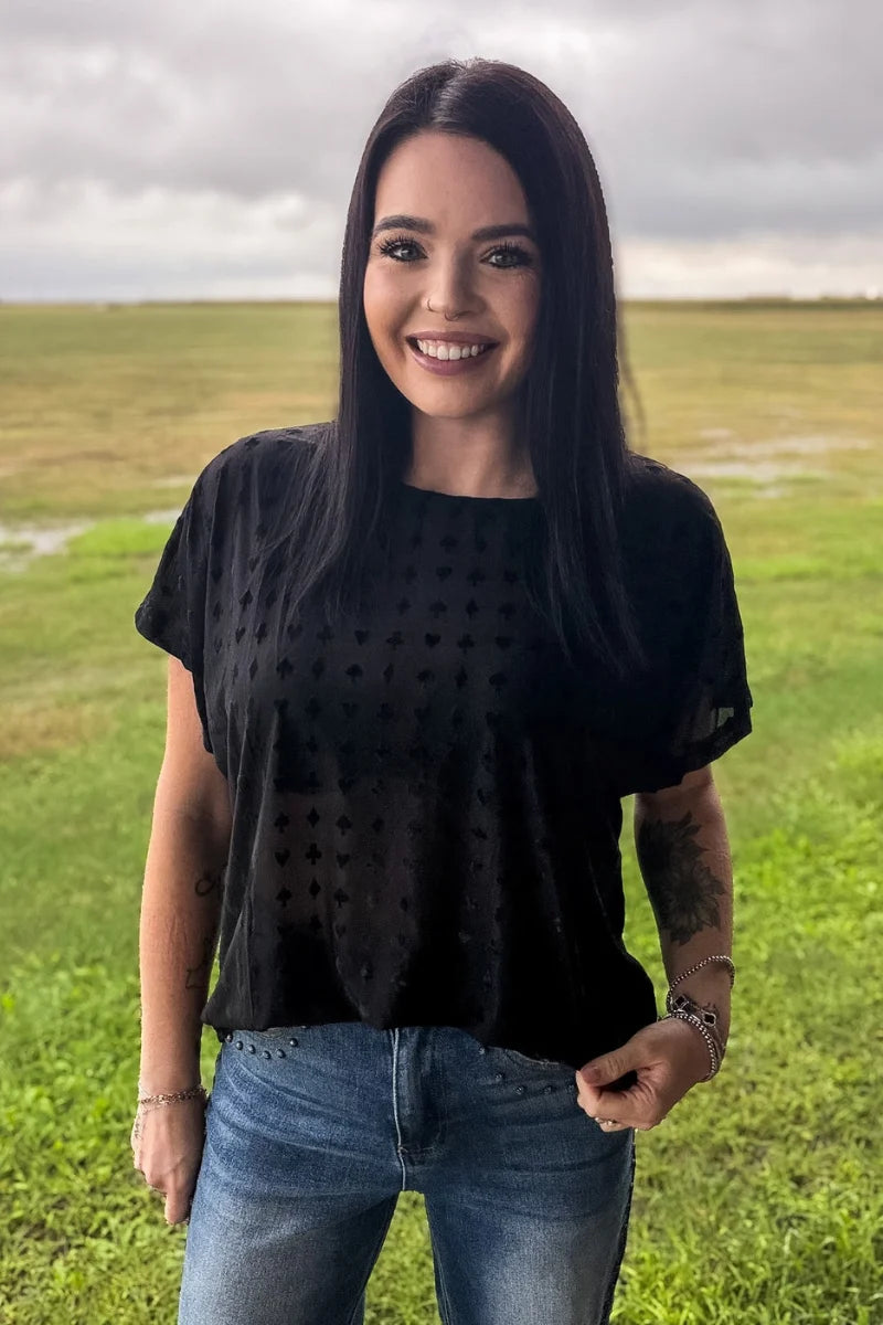 BLACKJACK VELVET SHORT SLEEVE MESH TOP