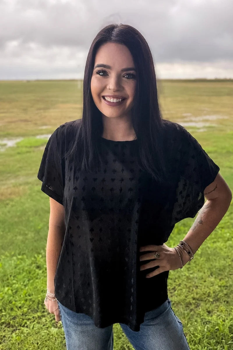 BLACKJACK VELVET SHORT SLEEVE MESH TOP