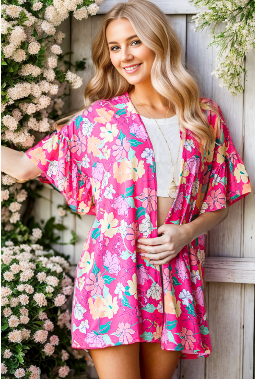 Pink Floral Ruffle Cardi
