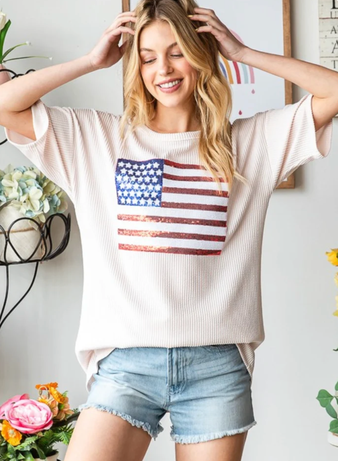 Ribbed American Flag Tee