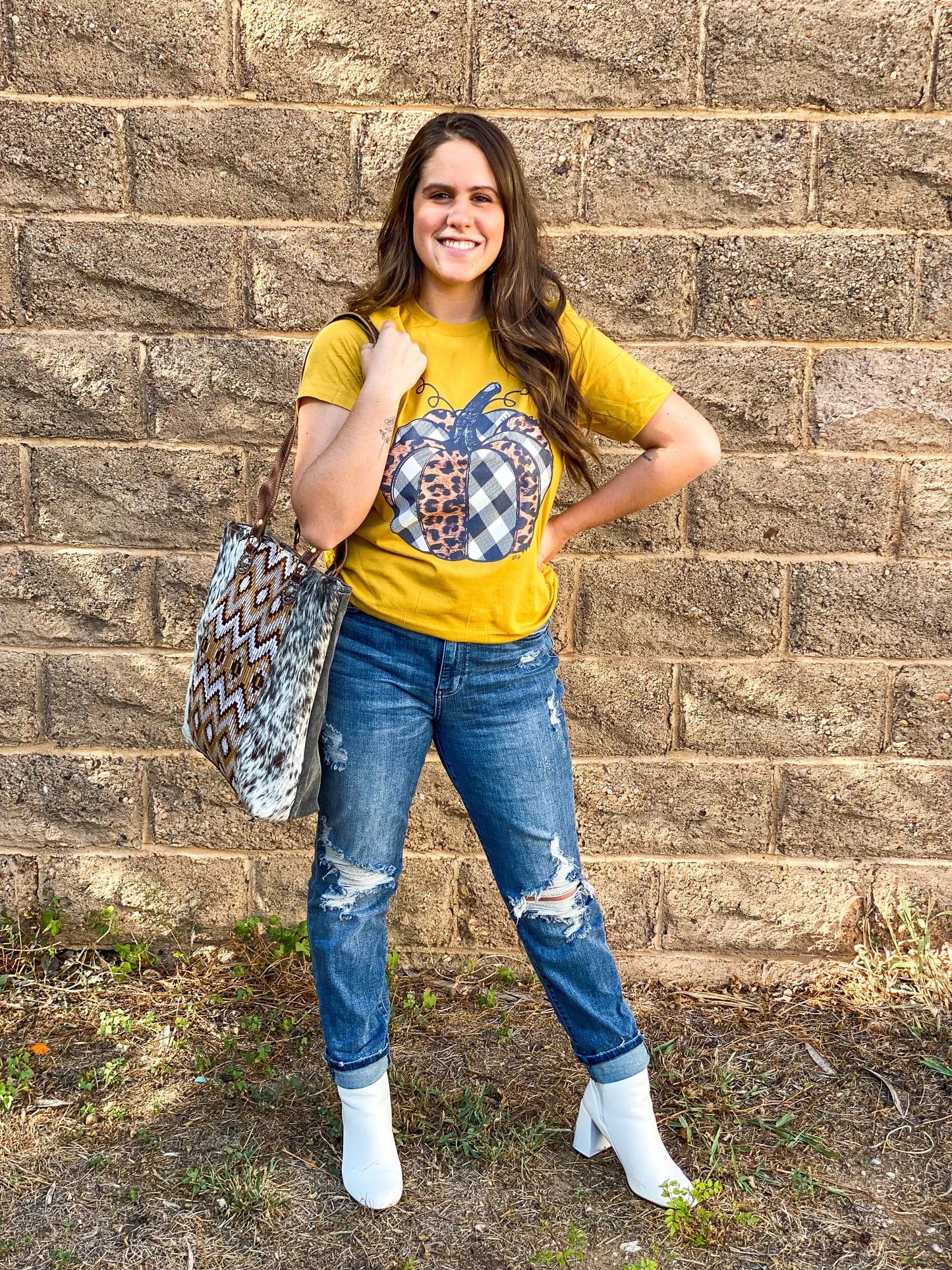 Leopard Houndstooth Pumpkin Tee