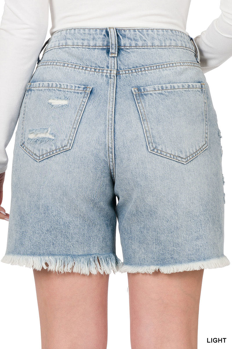 DISTRESSED DENIM SHORTS