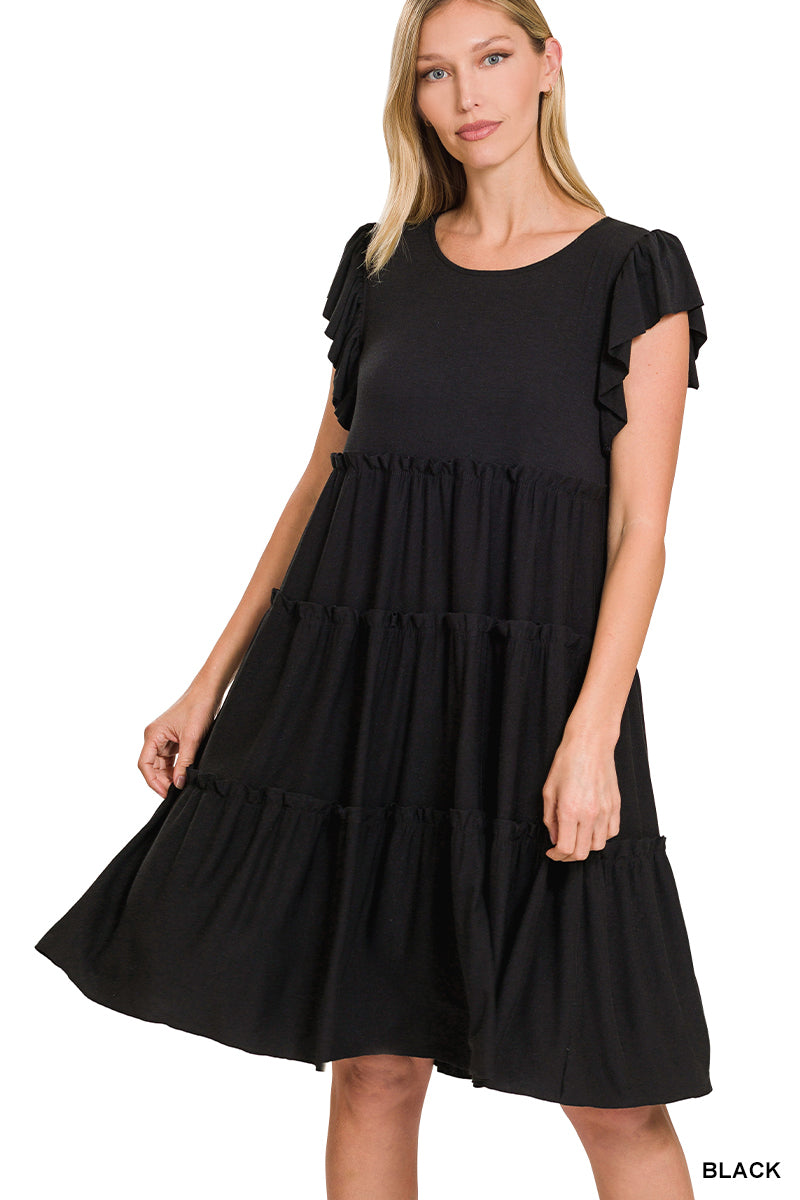 RUFFLE SLEEVE TIERED DRESS