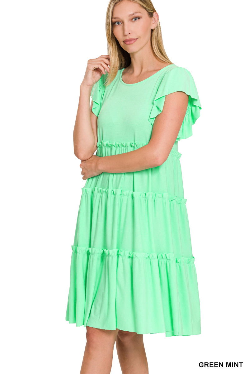 RUFFLE SLEEVE TIERED DRESS