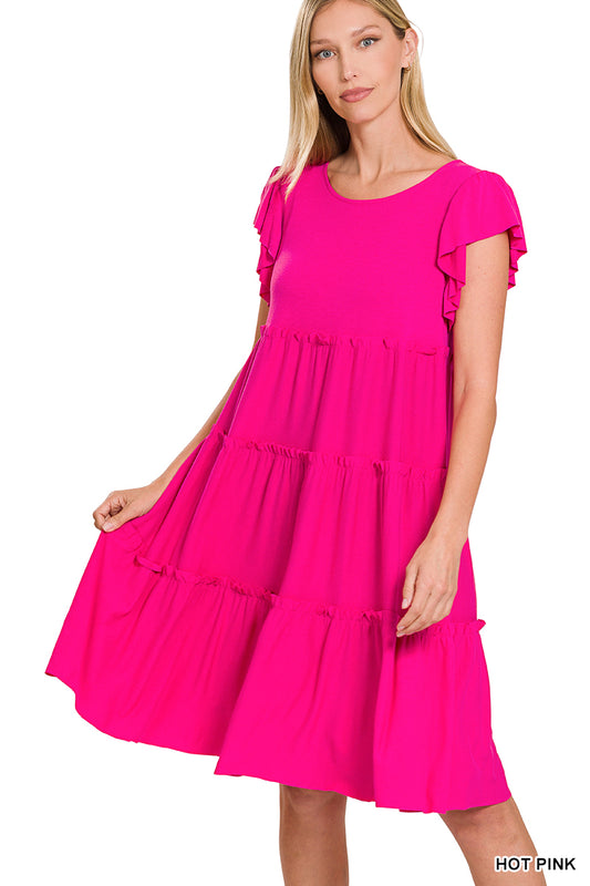 RUFFLE SLEEVE TIERED DRESS