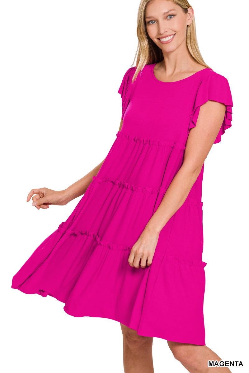 RUFFLE SLEEVE TIERED DRESS