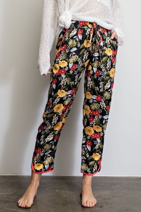 Floral Printed Satin Pants