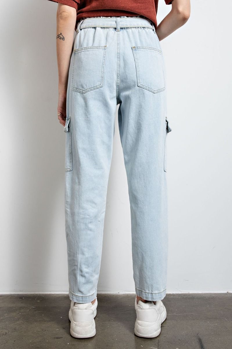 Washed Denim Cargo Pants