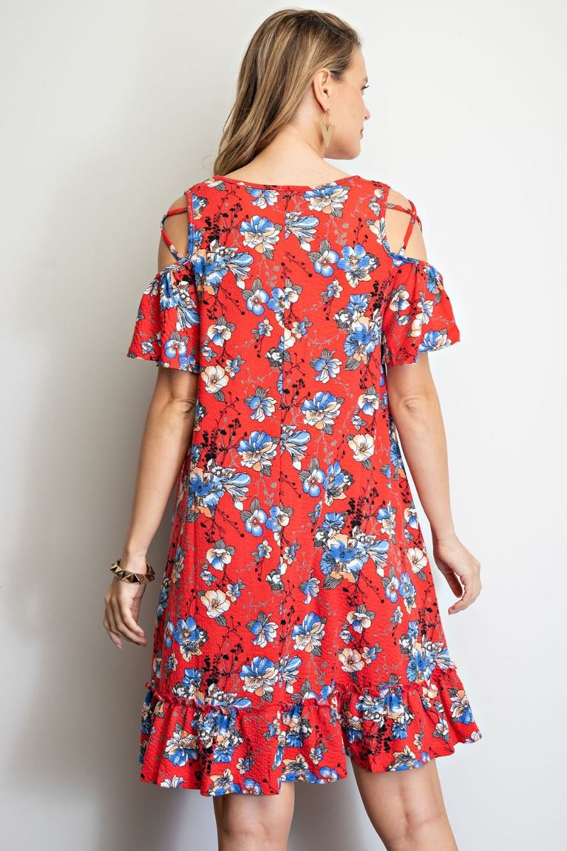 Floral Cold Shoulder Ruffle Dress