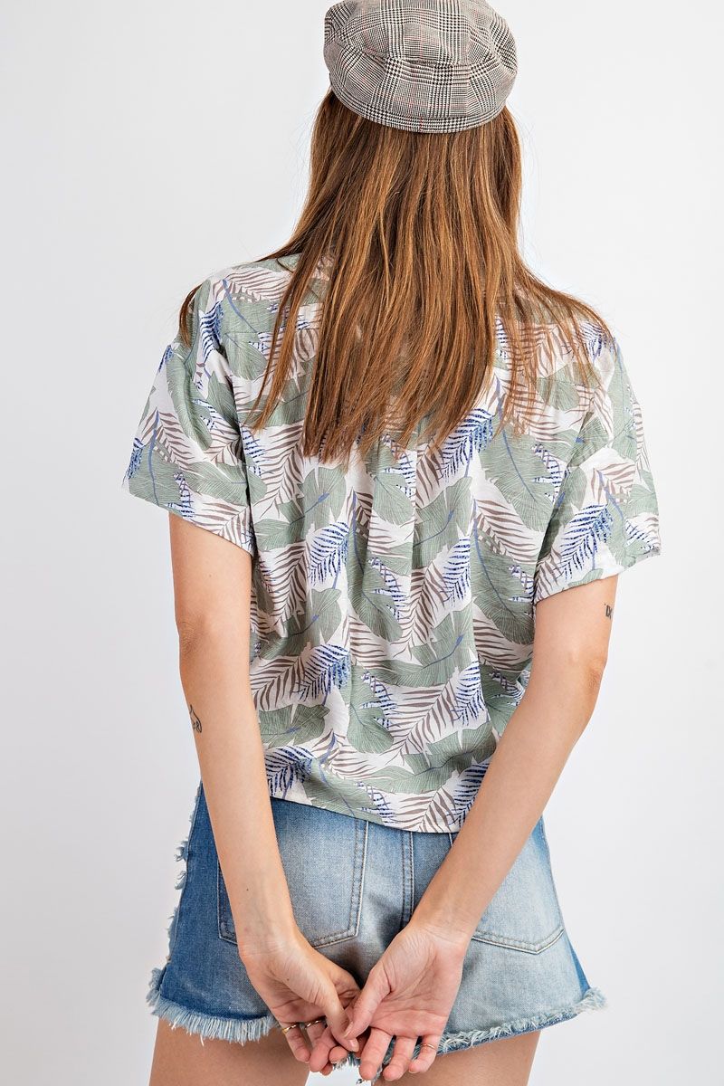 Tropical Button/Tie Front Top