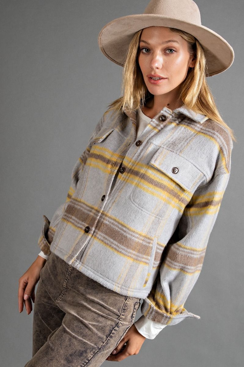 BRUSHED PLAID SHACKET